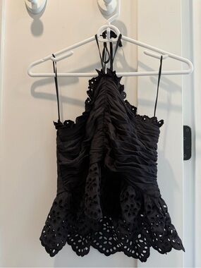Black Eyelet Halter Ruffled Women's Top